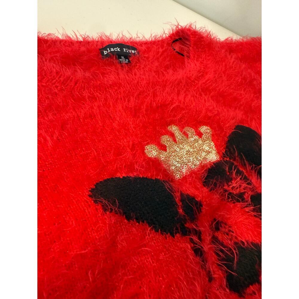 Black Rivet Sweater Size XL French Bulldog Dog Wearing Gold Bling Crown - Picture 3 of 9